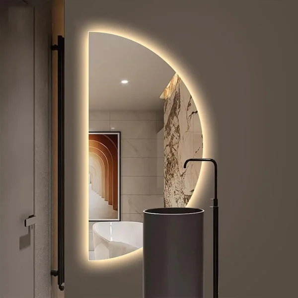 Half Moon LED Bathroom Mirror -Half Moon Mirrors for Wall,Frameless Backlit Smart Vanity Mirrors.3-Color Dimmable